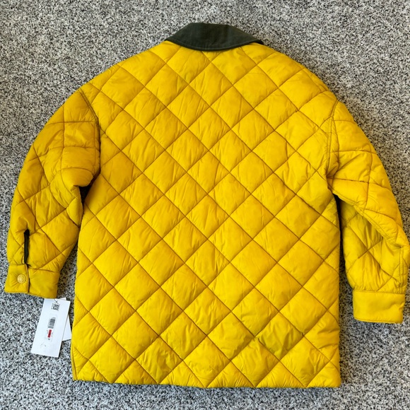 Calvin Klein Yellow Quilted Jacket with Green Corduroy Collar, Size: XS - Picture 2 of 8